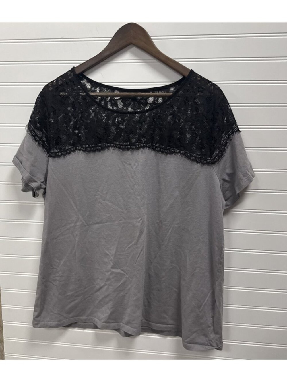 Cato Women Short Sleeved Top Blouse Black Gray Two Tone Cotton Lace Shirt 22/24W